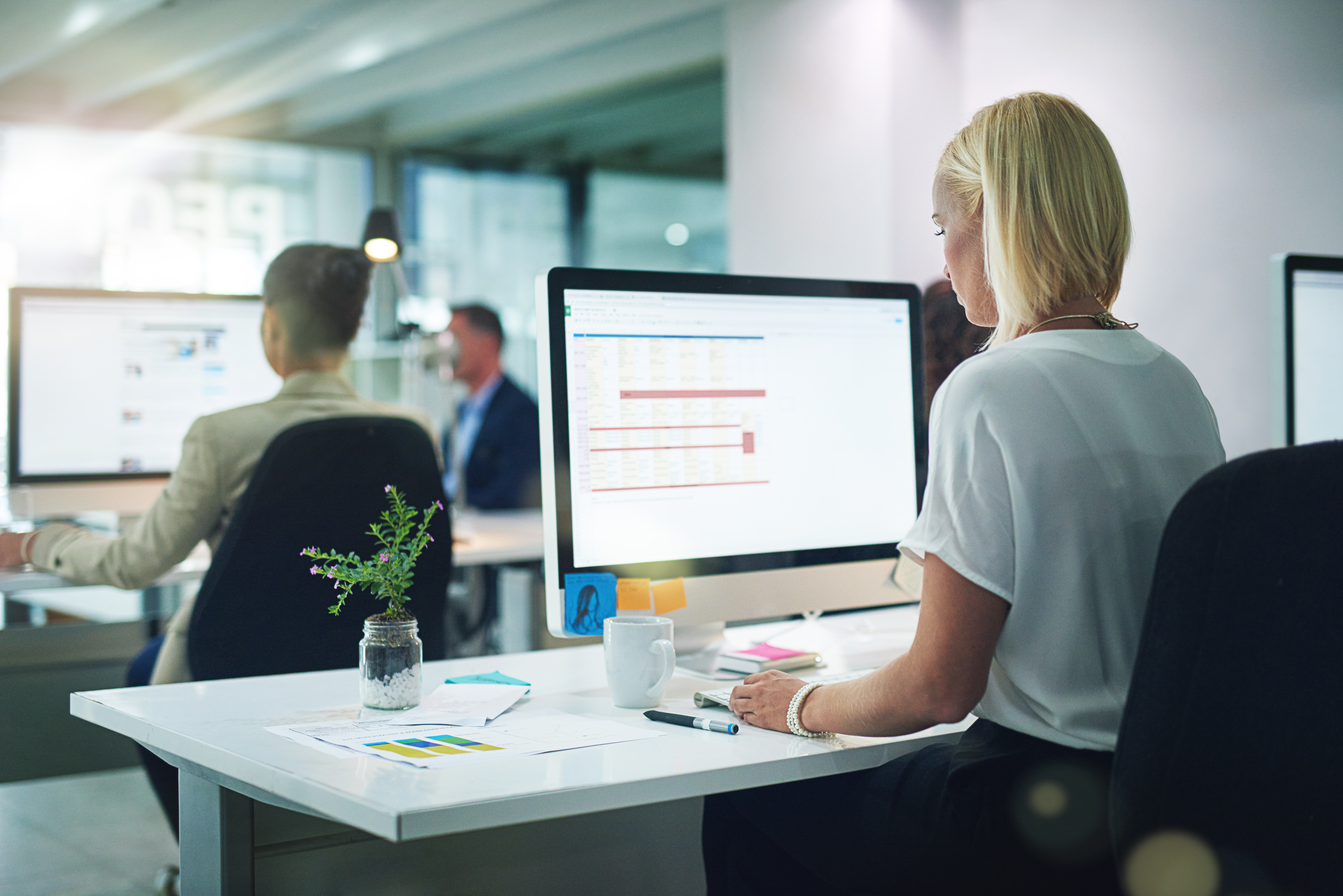 A woman working at a computer